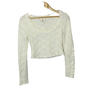 Women's Small Free People Movement White Ruched Long Sleeve Cropped Top